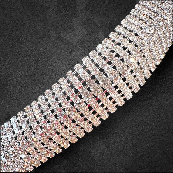 NEW Silvertone Metallic Serpent Snake CZ Crystal Encrusted Choker Necklace - Picture 4 of 16